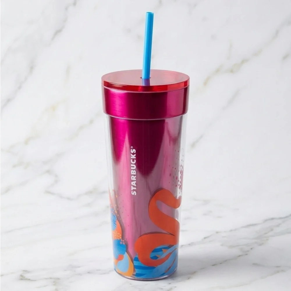 NWT Starbucks 2024 Summer Magenta Floral Stainless Steel Grande Tumbler 16oz